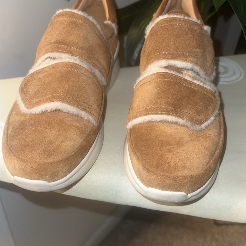UGG Tan Suede Slip-Ons with Fur Lining